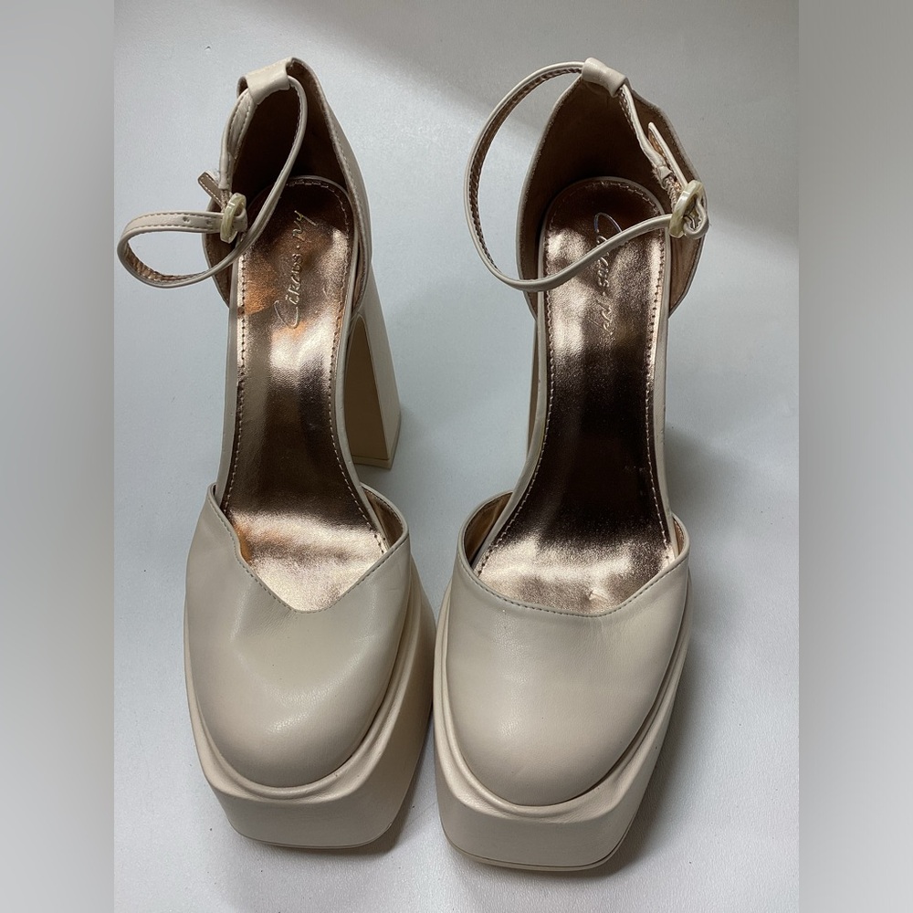 Sam Edelman Women’s Cream Platform Block Heel Ankle-Strap Pumps
